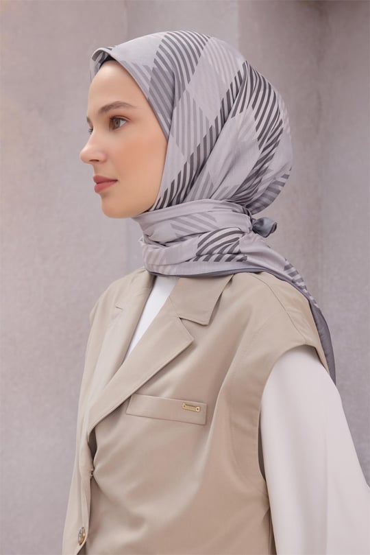 {URUNSEO_TITLE} | BELLI | POLYESTER EŞARP | BELLİ EKOSE DESEN NOVA GÜMÜŞ EŞARP 1005