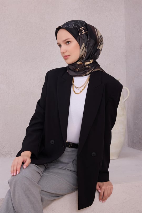 {URUNSEO_TITLE} | BELLI | BELLİ İPEK EŞARP | BELLİ EKOSE KEMER DESEN İPEK EŞARP 4206D (TWILL) SİYAH - 83