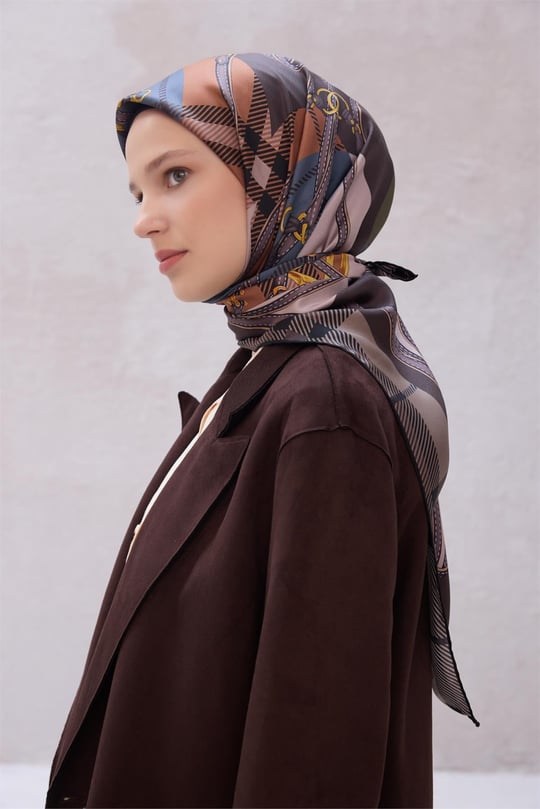 {URUNSEO_TITLE} | BELLI | BELLİ İPEK EŞARP | BELLİ EKOSE KEMER DESEN İPEK EŞARP 4206D (TWILL) KOYU VİZON - 51