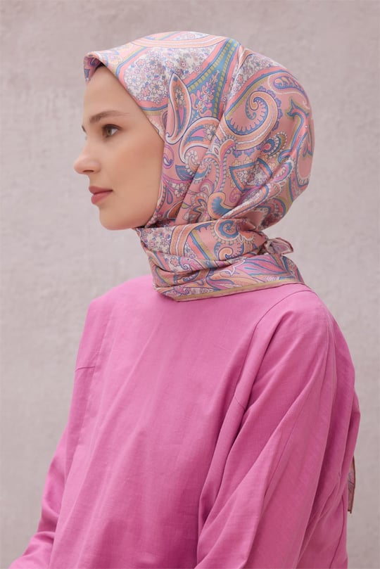 {URUNSEO_TITLE} | BELLI | BELLİ İPEK EŞARP | BELLİ ETNİK DESEN İPEK EŞARP 4202D (TWILL) PUDRA - 03
