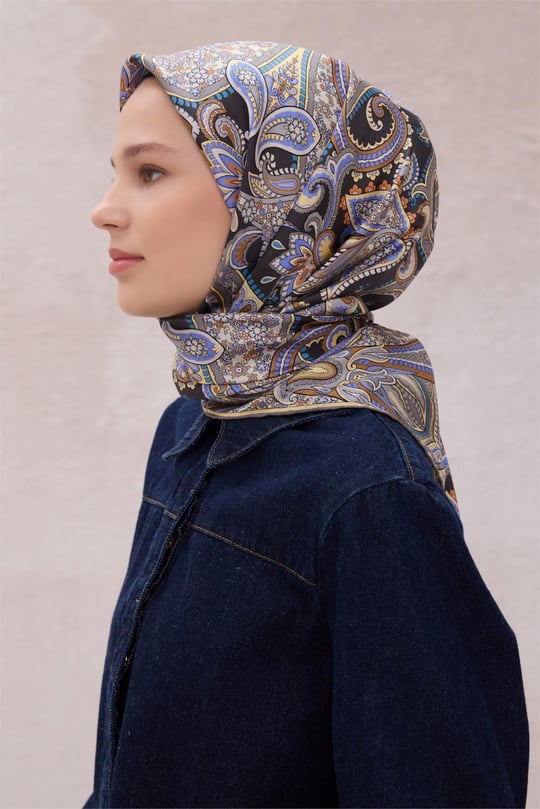 {URUNSEO_TITLE} | BELLI | BELLİ İPEK EŞARP | BELLİ ETNİK DESEN İPEK EŞARP 4202D (TWILL) ANTRASİT - 88