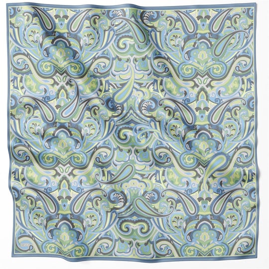 BELLİ ETNİK DESEN İPEK EŞARP 4222D (TWILL) YEŞİL MAVİ - 81