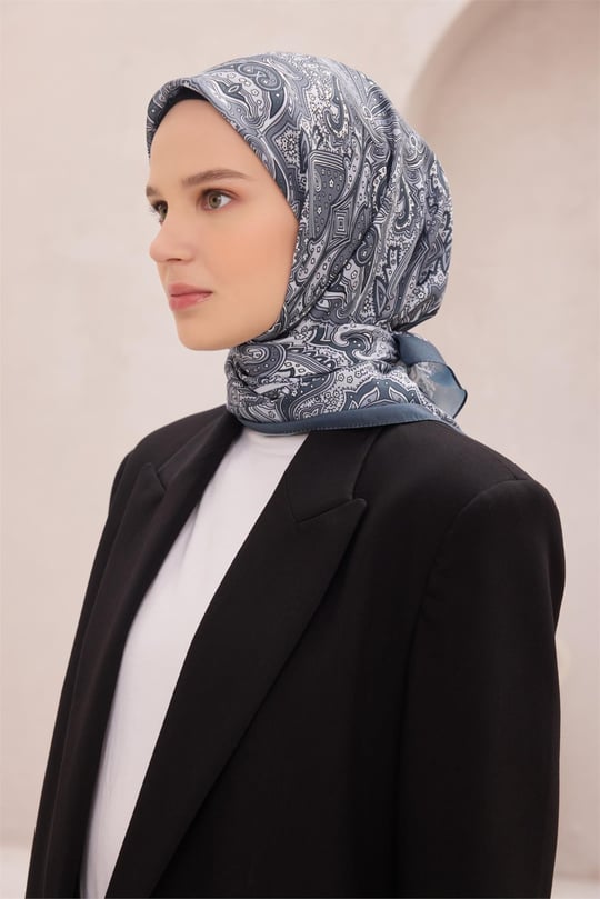{URUNSEO_TITLE} | BELLI | POLYESTER EŞARP | BELLİ ETNİK DESEN PREMIUM SOFT ANTRASİT EŞARP 5