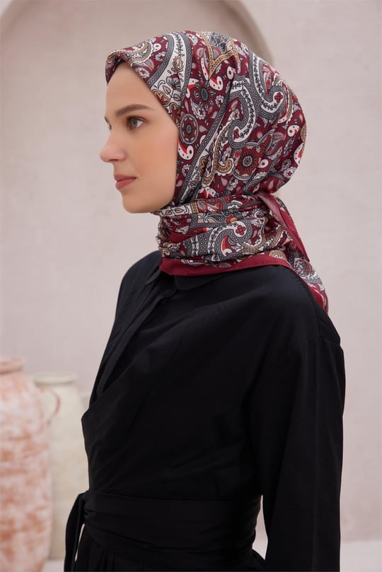 {URUNSEO_TITLE} | BELLI | POLYESTER EŞARP | BELLİ ETNİK DESEN PREMIUM SOFT BORDO EŞARP 4