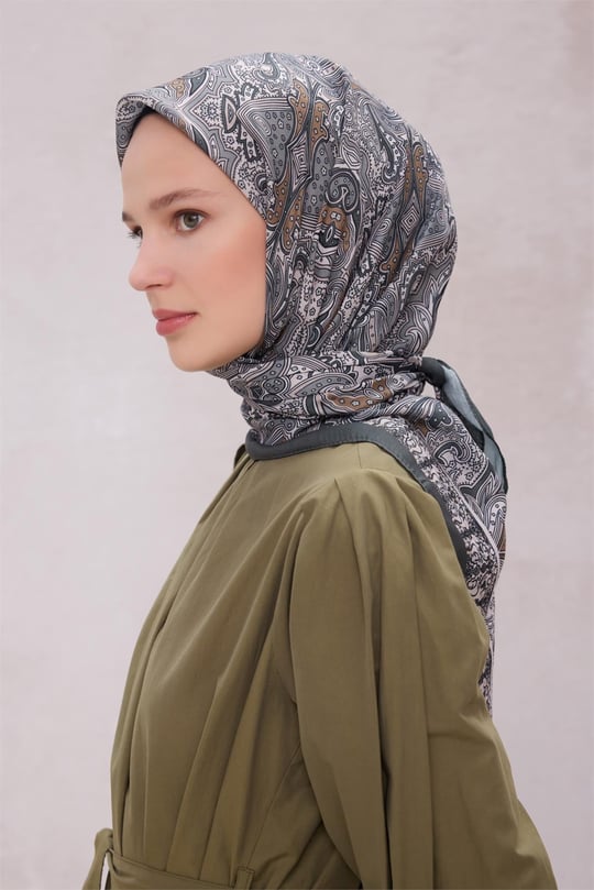 {URUNSEO_TITLE} | BELLI | POLYESTER EŞARP | BELLİ ETNİK DESEN PREMIUM SOFT GRİ EŞARP 5