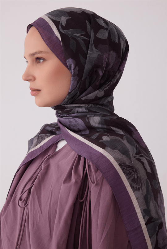 Belli Fresh Çiçek Desen Siyah Sanda Şal 1362 - 04
