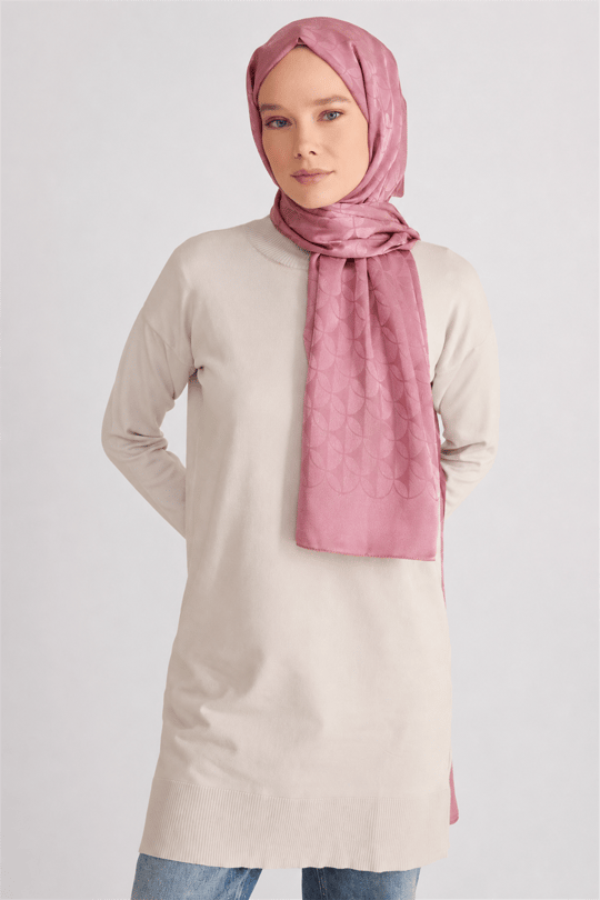 Belli Fresh Geometrik Desen Açık Pembe Jakarlı Şal 1 - 249077