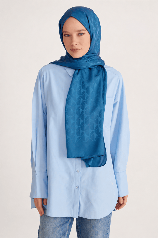 Belli Fresh Geometrik Desen Mavi Jakarlı Şal 1 - 242108