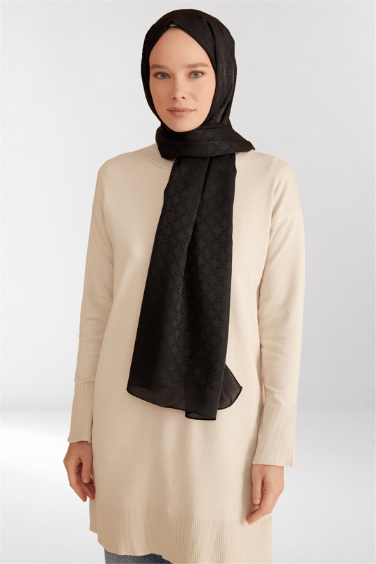 Belli Fresh Geometrik Desen Siyah Jakarlı Şal 3 - 247779