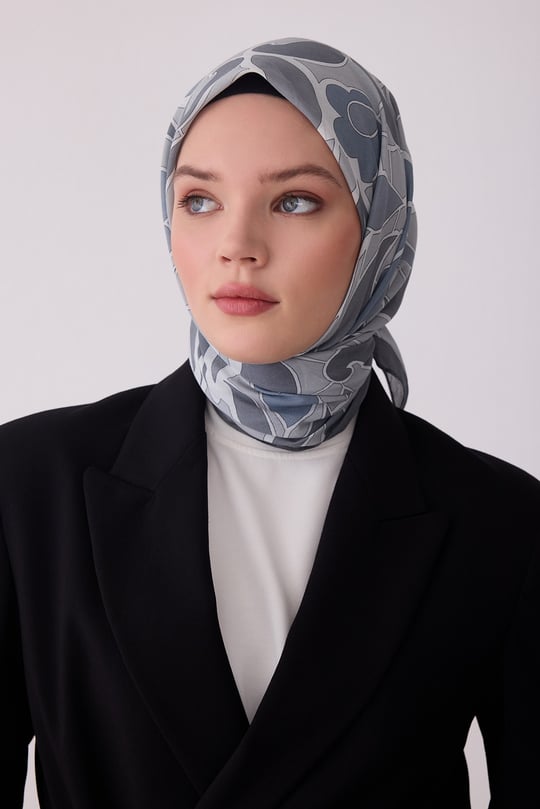 Belli Fresh Gri Etnik Desen Vual Eşarp 3287 - 10