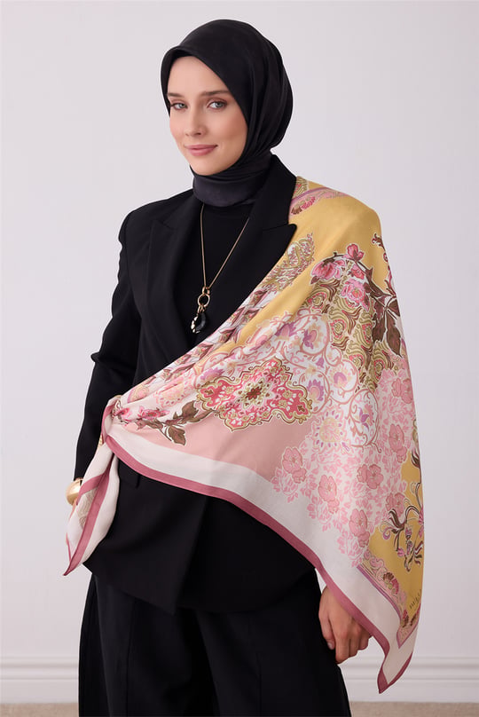Belli Fresh Pudra Çiçek Desen Omuz Şalı 5826 - 32