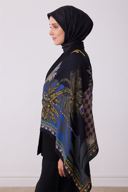 Belli Fresh Siyah Çiçek Desen Omuz Şalı  5667 - 82