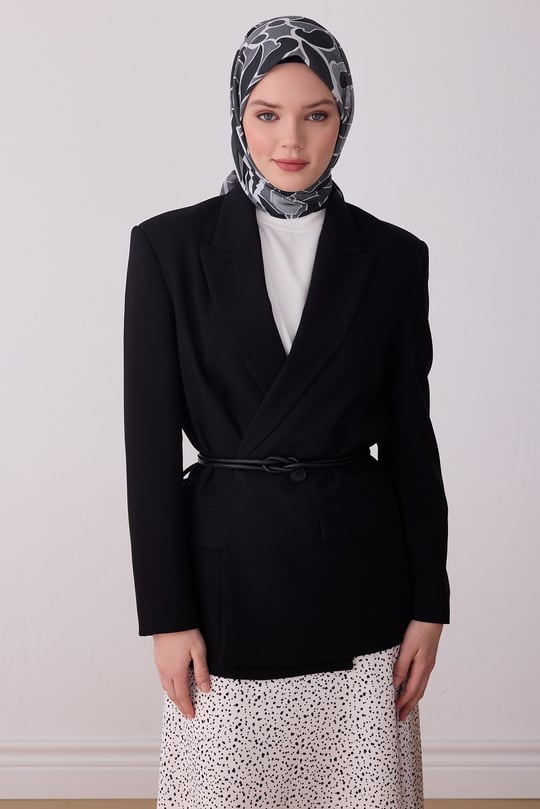 Belli Fresh Siyah Etnik Desen Vual Eşarp 3287 - 21