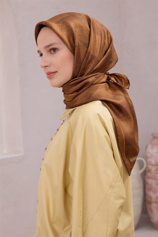 {URUNSEO_TITLE} | BELLI | BELLİ İPEK EŞARP | BELLİ GEOMETİK DESEN İPEK EŞARP 4201D (TWILL) CAMEL - 42