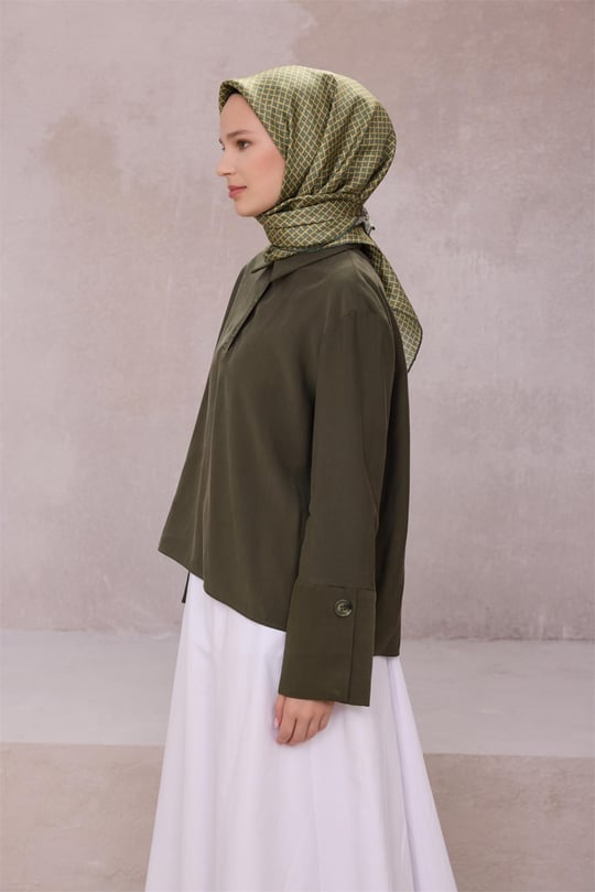 {URUNSEO_TITLE} | BELLI | BELLİ İPEK EŞARP | BELLİ GEOMETİK DESEN İPEK EŞARP 4203D (TWILL) HAKİ - 11