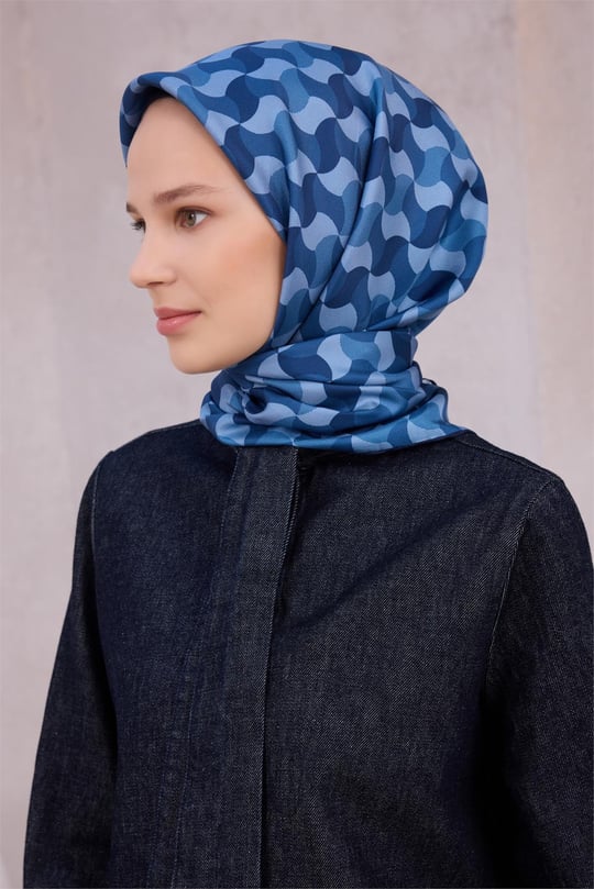 {URUNSEO_TITLE} | BELLI | BELLİ İPEK EŞARP | BELLİ GEOMETİK DESEN İPEK EŞARP 4211D (TWILL) LACİVERT - 06