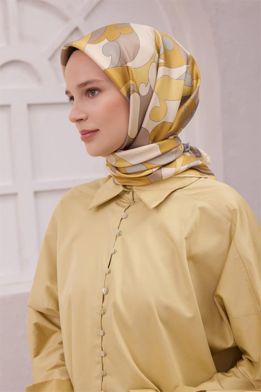 {URUNSEO_TITLE} | BELLI | BELLİ İPEK EŞARP | BELLİ GEOMETİK DESEN İPEK EŞARP 4213D (TWILL) SARI - 35