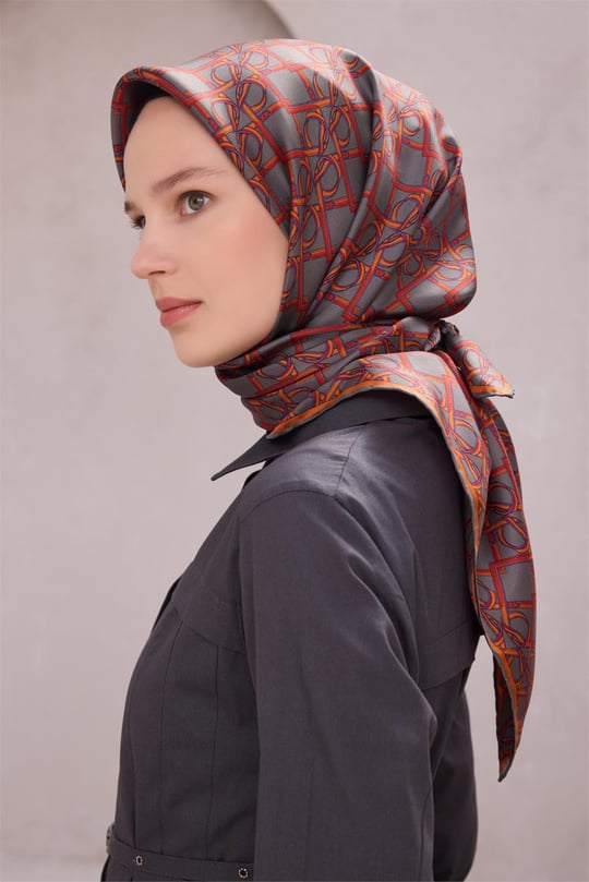 {URUNSEO_TITLE} | BELLI | BELLİ İPEK EŞARP | BELLİ GEOMETİK DESEN İPEK EŞARP 4214D (TWILL) GRİ MOR - 04