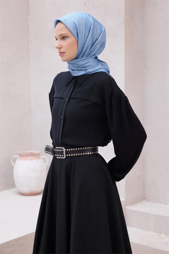 {URUNSEO_TITLE} | BELLI | BELLİ İPEK EŞARP | BELLİ GEOMETİK DESEN İPEK EŞARP 4215D (TWILL) İNDİGO - 08
