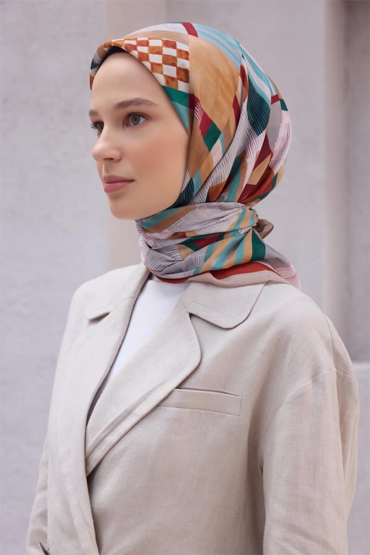 {URUNSEO_TITLE} | BELLI | POLYESTER EŞARP | BELLİ GEOMETRİK DESEN NOVA BEJ EŞARP 1010
