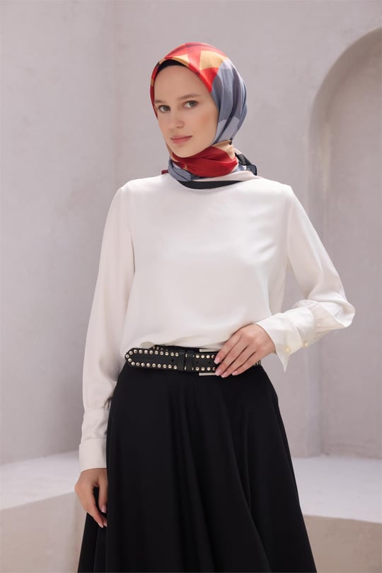{URUNSEO_TITLE} | BELLI | POLYESTER EŞARP | BELLİ GEOMETRİK DESEN NOVA KIRMIZI EŞARP 1015