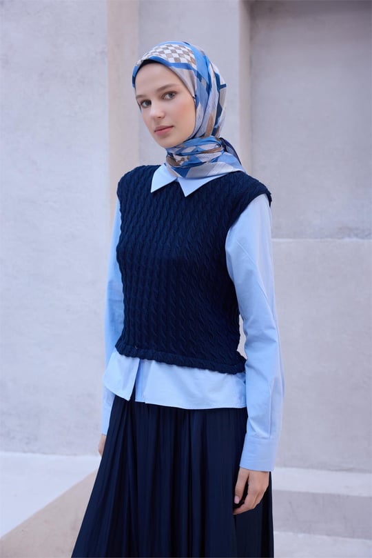 {URUNSEO_TITLE} | BELLI | POLYESTER EŞARP | BELLİ GEOMETRİK DESEN NOVA LACİVERT EŞARP 1010