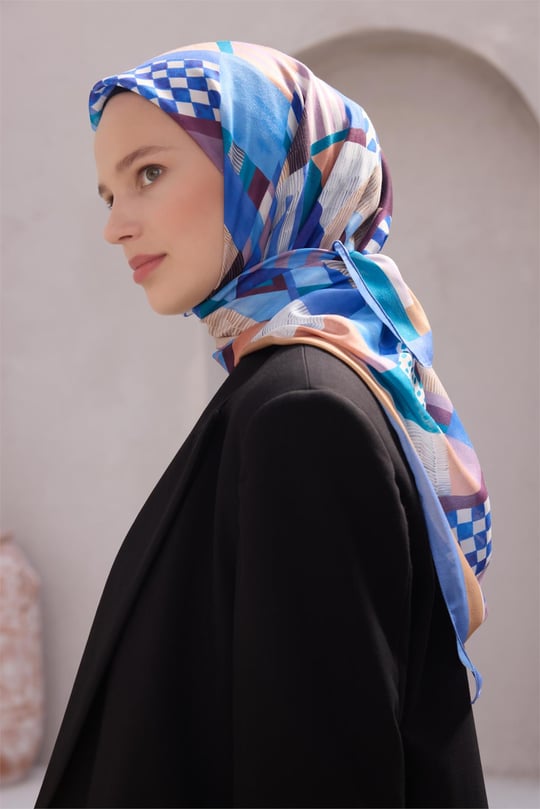 {URUNSEO_TITLE} | BELLI | POLYESTER EŞARP | BELLİ GEOMETRİK DESEN NOVA MAVİ EŞARP 1010