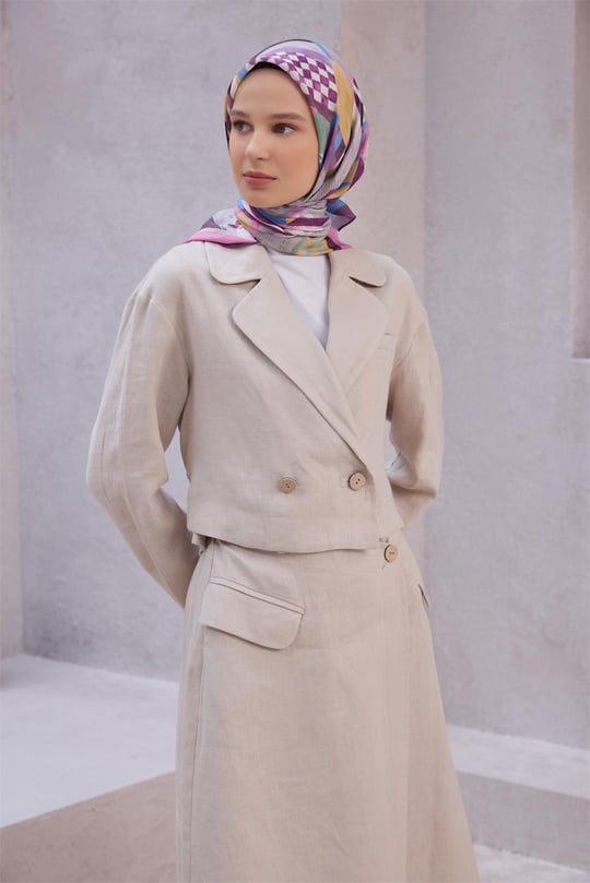 {URUNSEO_TITLE} | BELLI | POLYESTER EŞARP | BELLİ GEOMETRİK DESEN NOVA MOR EŞARP 1010