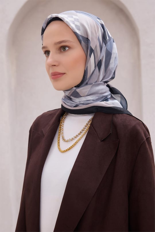 {URUNSEO_TITLE} | BELLI | POLYESTER EŞARP | BELLİ GEOMETRİK DESEN NOVA SİYAH EŞARP 1010