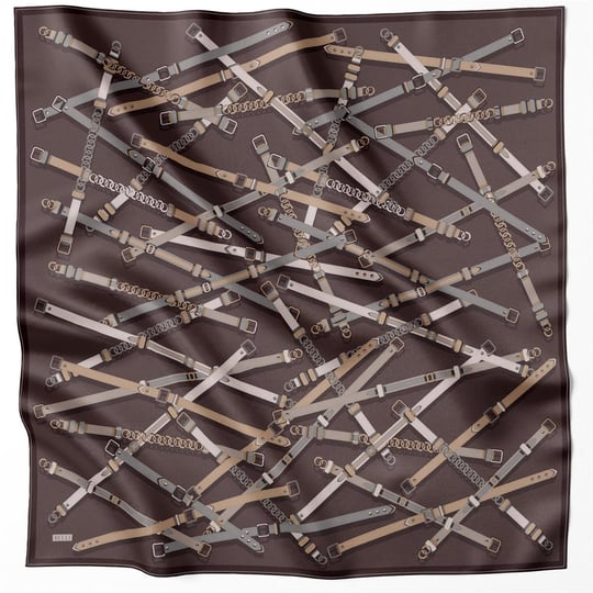 BELLİ KEMER DESEN İPEK EŞARP 4200D (TWILL) KAHVE BEJ - 35