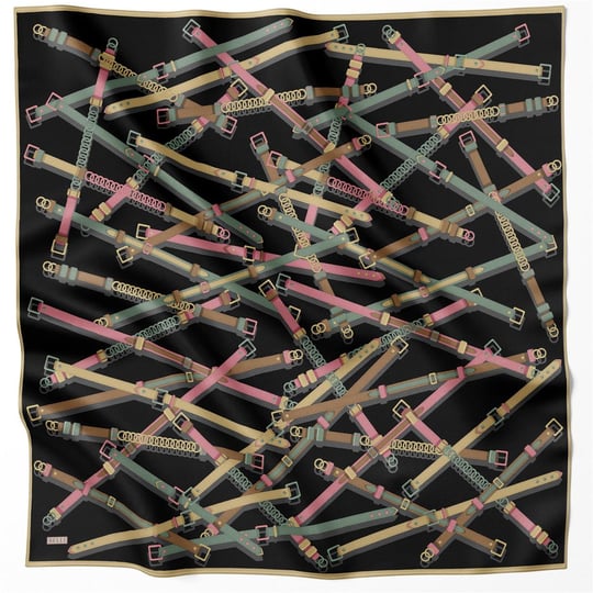 BELLİ KEMER DESEN İPEK EŞARP 4200D (TWILL) SİYAH PEMBE - 01