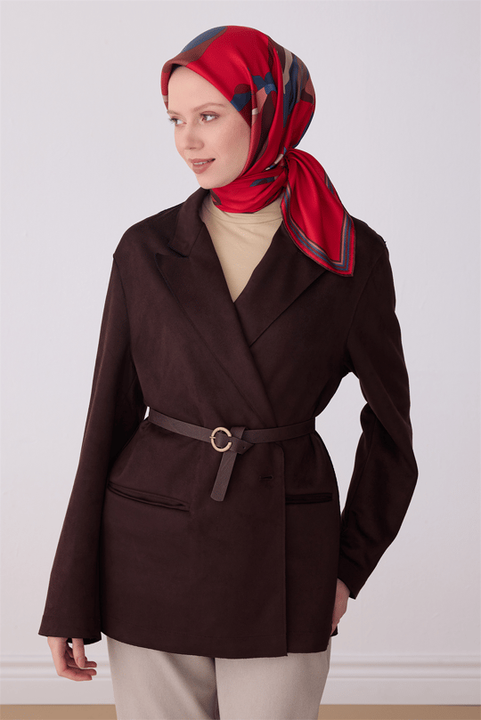 Belli Kırmızı Çiçek Desen %100 Twill İpek Eşarp 4303-81