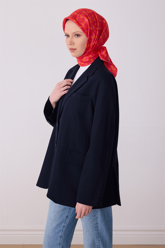 Belli Kırmızı Obje Desen %100 Twill İpek Eşarp 4322-31