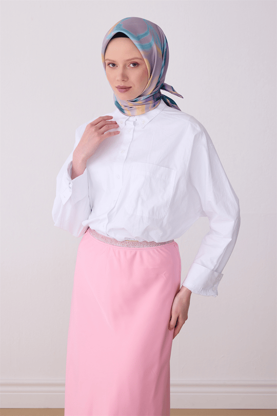 Belli Mor Soyut Desen %100 Twill İpek Eşarp 4301-83