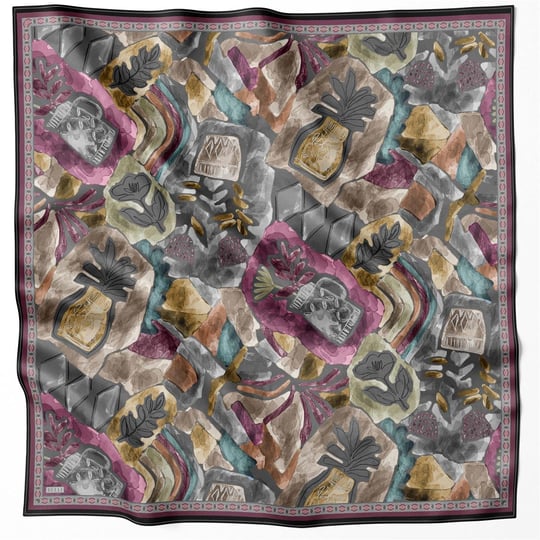 BELLİ OBJE DESEN İPEK EŞARP 4216D (TWILL) ANTRASİT - 86