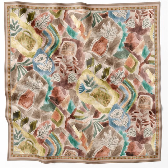 BELLİ OBJE DESEN İPEK EŞARP 4216D (TWILL) VİZON - 81