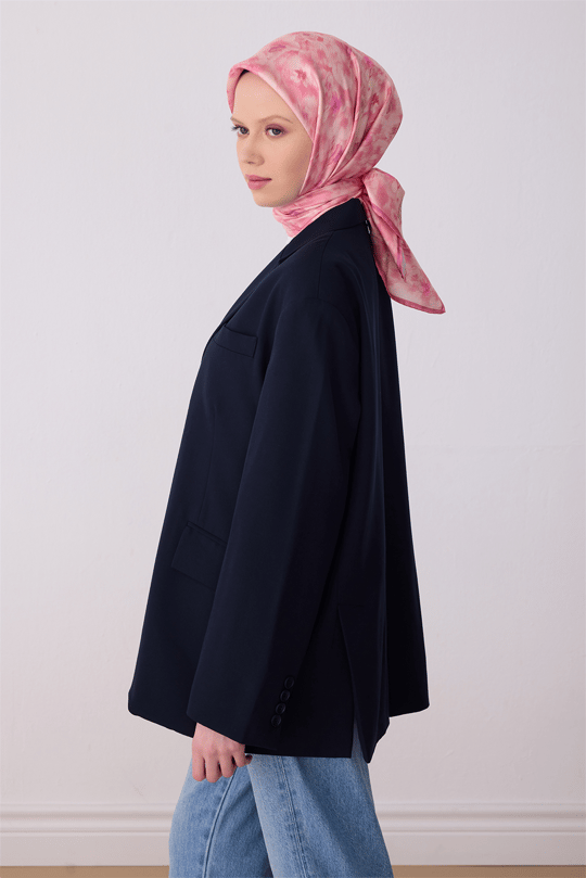 Belli Pembe Çiçek Desen %100 Twill İpek Eşarp 4319-04
