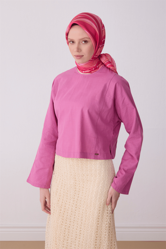 Belli Pembe Geometrik Desen %100 Twill İpek Eşarp 4311-81