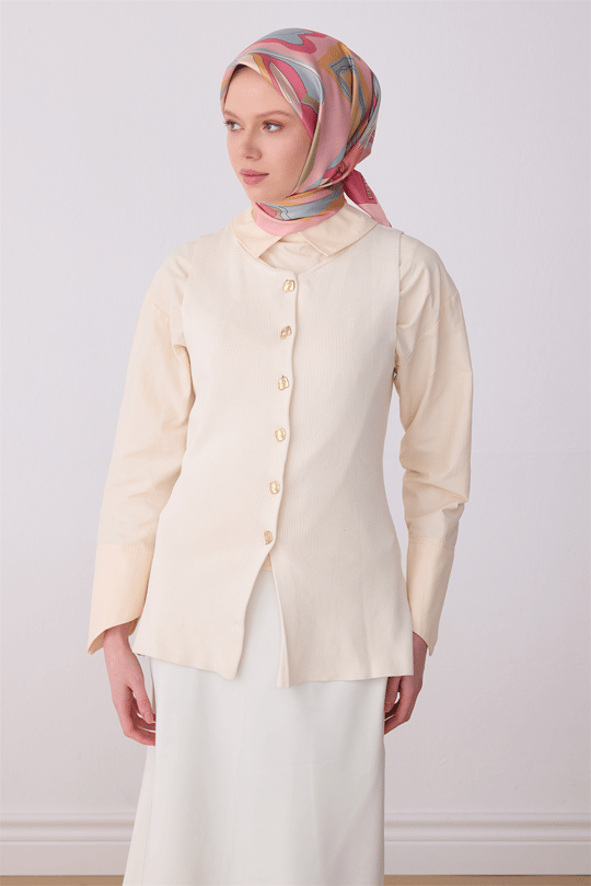 Belli Pembe Soyut Desen %100 Twill İpek Eşarp 4318-02