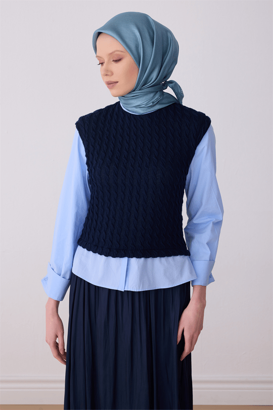 Belli Petrol Klasik Desen %100 Twill İpek Eşarp 4305-85