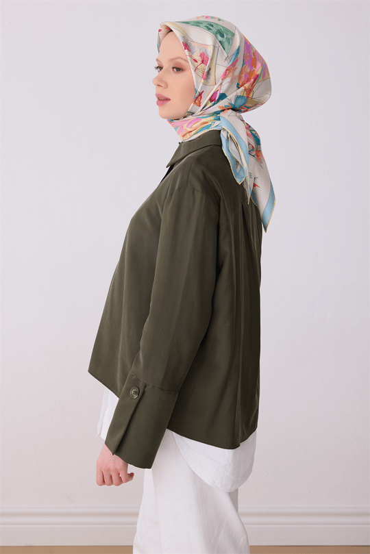 Belli Sarı Obje Desen %100 Twill İpek Eşarp 4316-81
