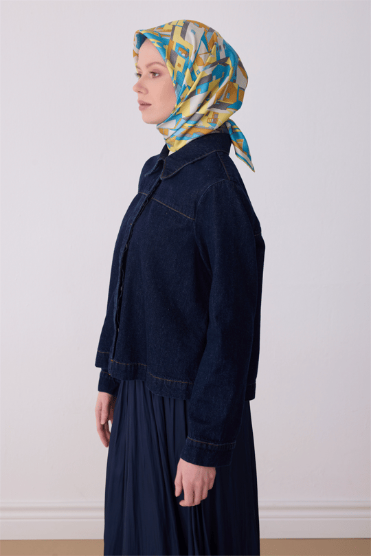Belli Sarı Obje Desen %100 Twill İpek Eşarp 4307-84