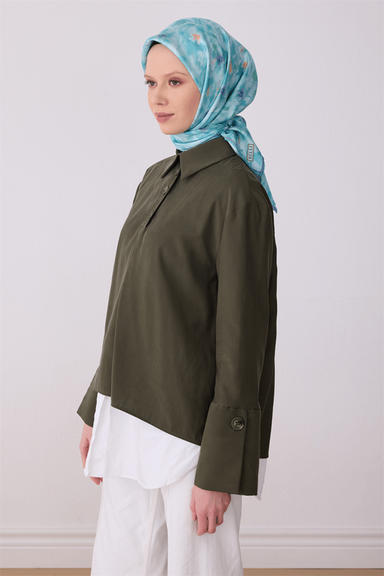 Belli Yeşil Çiçek Desen %100 Twill İpek Eşarp 4319-52