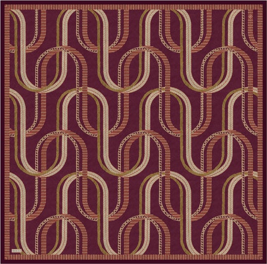 Bordo Geometrik Desen %100 Twill İpek Eşarp 4424-36