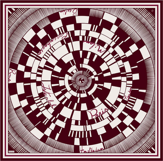 Bordo Geometrik Desen %100 Twill İpek Eşarp 4411-88