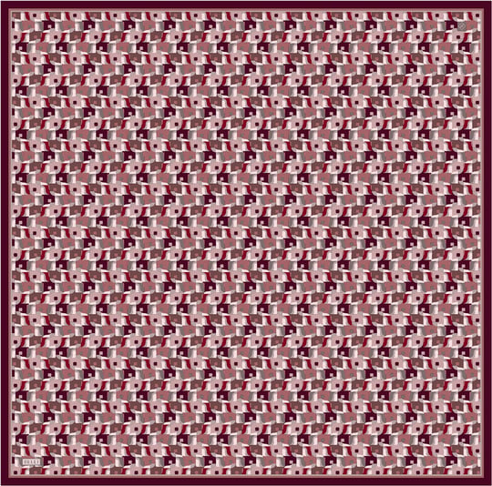 Bordo Geometrik Desen %100 Twill İpek Eşarp 4402-03