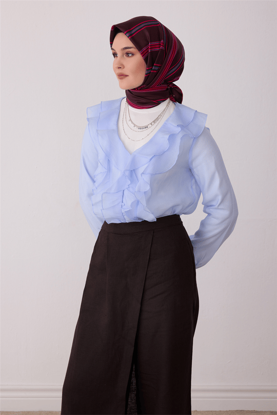 Bordo Geometrik Desen %100 Twill İpek Eşarp 4405-80