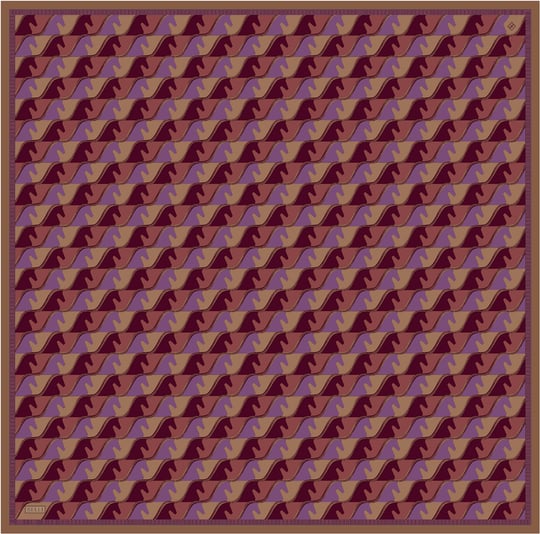 Bordo Geometrik Desen %100 Twill İpek Eşarp 4406-02
