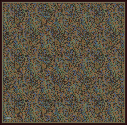 Çok Renkli Etnik Desen %100 Twill İpek Eşarp 4404-84