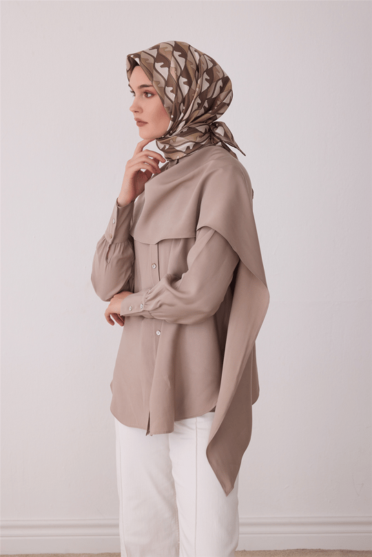 Çok Renkli Geometrik Desen %100 Twill İpek Eşarp 4406-86